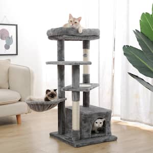 Gray Cat Tree Multi-Level Cat Tower with Sisal Covered Scratching Posts, Spacious Condo, Cozy Hammock and Plush Perch
