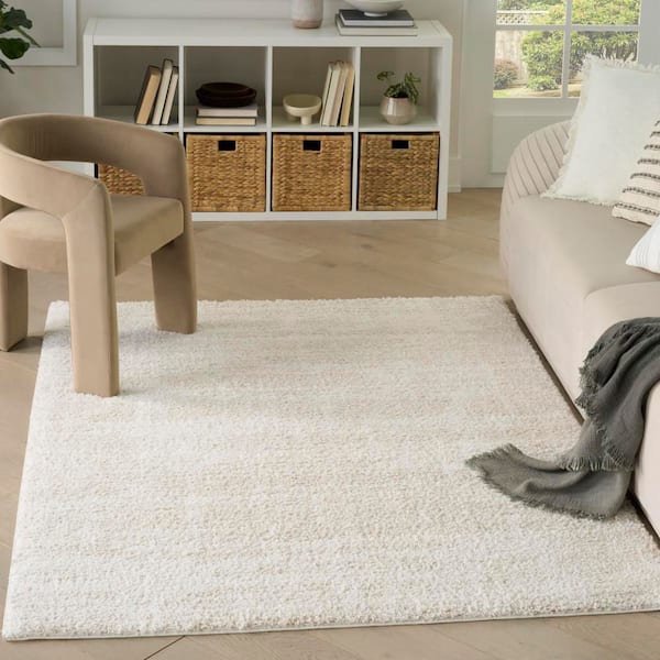 Modern Shag Ivory Beige 4 ft. x 6 ft. Abstract Contemporary Area Rug