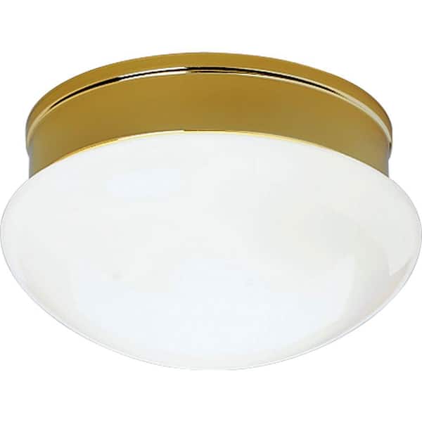 Progress Lighting 2-Light Polished Brass Flush Mount with White Glass