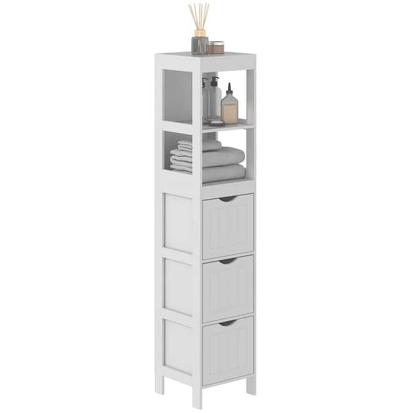 11.8 in. x 11.8 in. x 55.6 in. White Linen Cabinet, Bathroom Storage Cabinet, With 3 Drawers and 2 Shelves