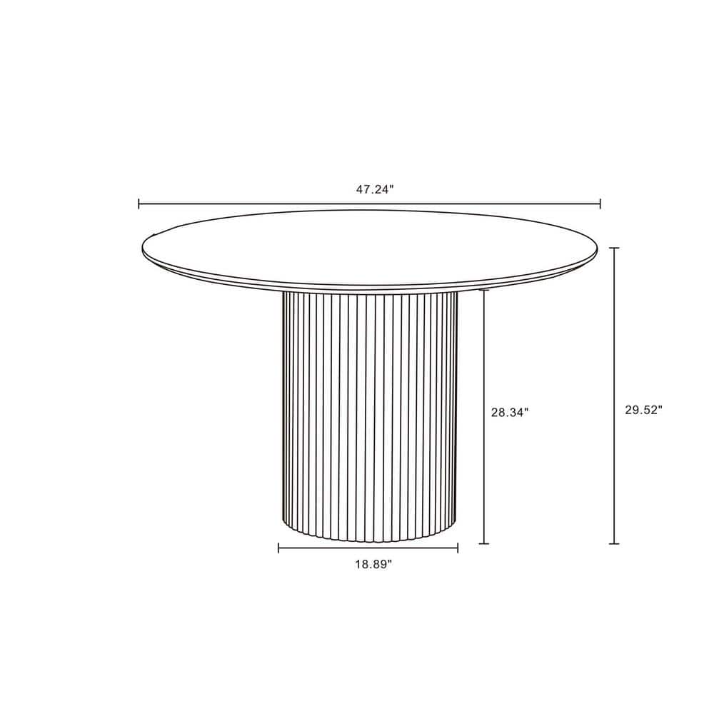 Natural Wood Round Dining Table with Ribbed Pedestal Base, 47.24"