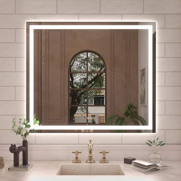 Hermitage Bath Orliva 42 in. W x 36 in. H Rectangular Frameless LED Wall Bathroom Vanity Mirror