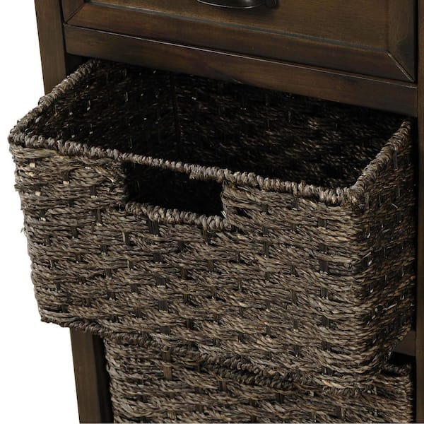 Farmhouse Wicker Storage Cabinet with 2 Drawers and 4 Baskets