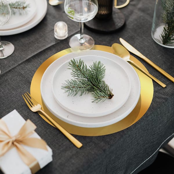 100 Piece 13 in. Gold Charger Plate, Disposable Paper Placemats for Dining Table, for Kitchen Banquet Table Setting