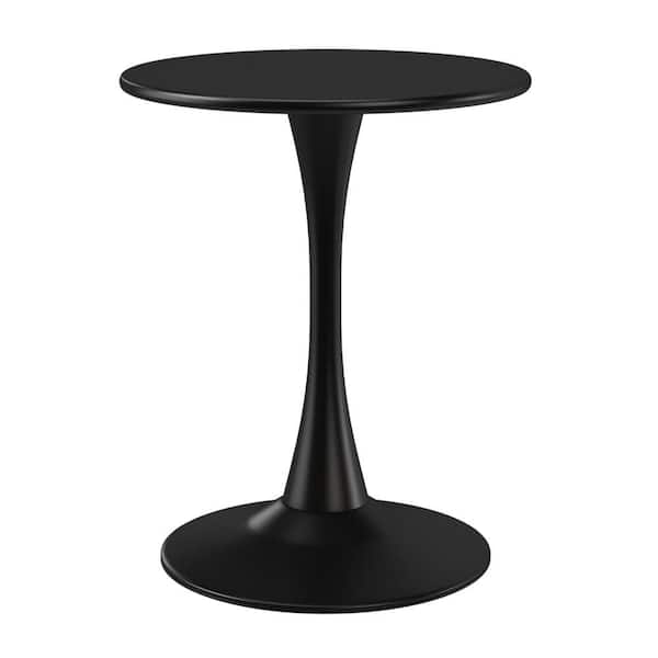 Frond and Form Outdoor Patio Modern 23.5 in. Round Steel Bistro Dining Table w/ Sturdy Tulip Base, Black