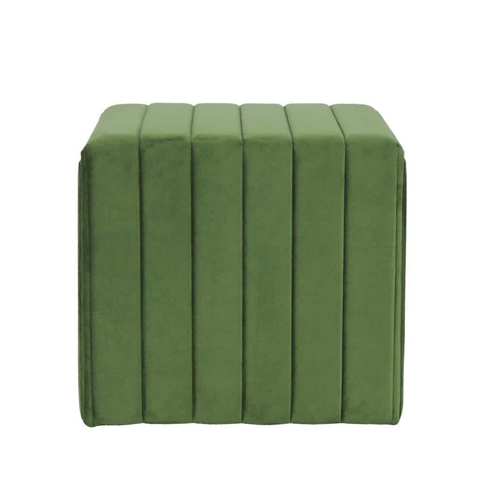 Elegant Green Velvet Tufted Footstool with Channel Detailing