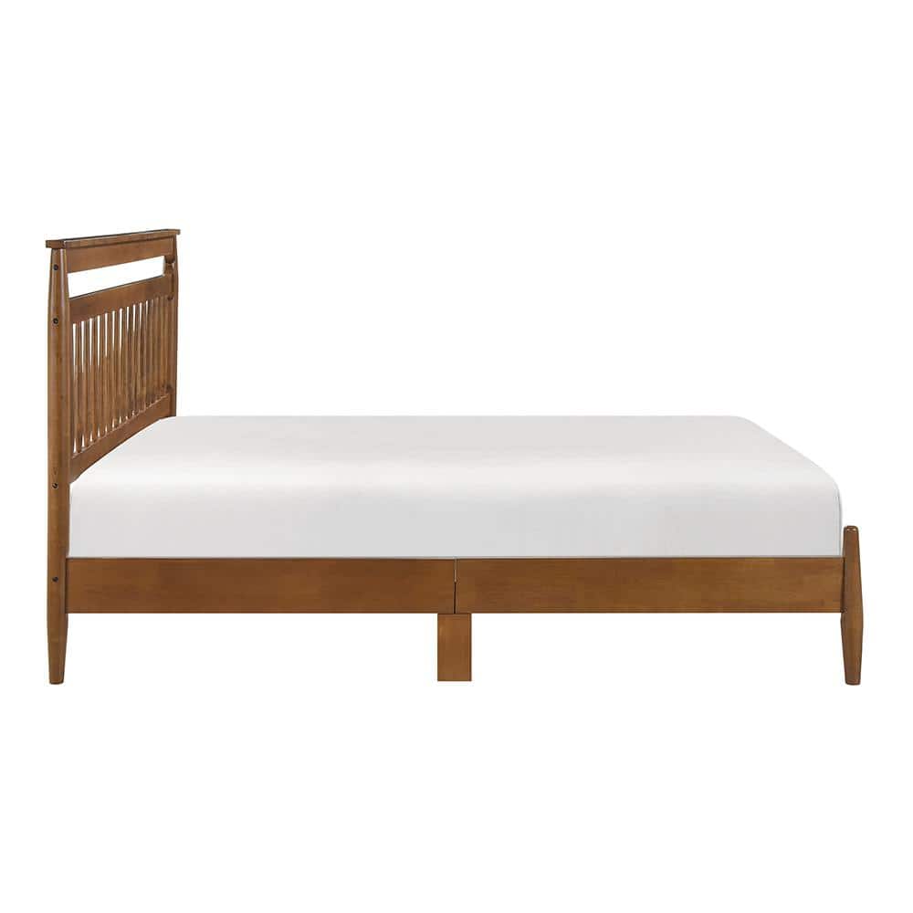 Chestnut Wood King Platform Bed with Spindle Headboard
