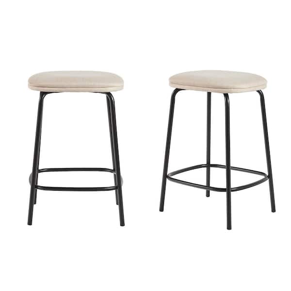 Modern 24 in. Ivory Backless Metal Counter Stool with Polyester Seat, Set of 2