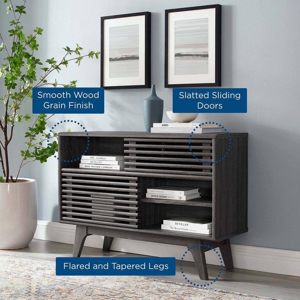 Charcoal Mid-Century Modern TV Stand with Cabinet