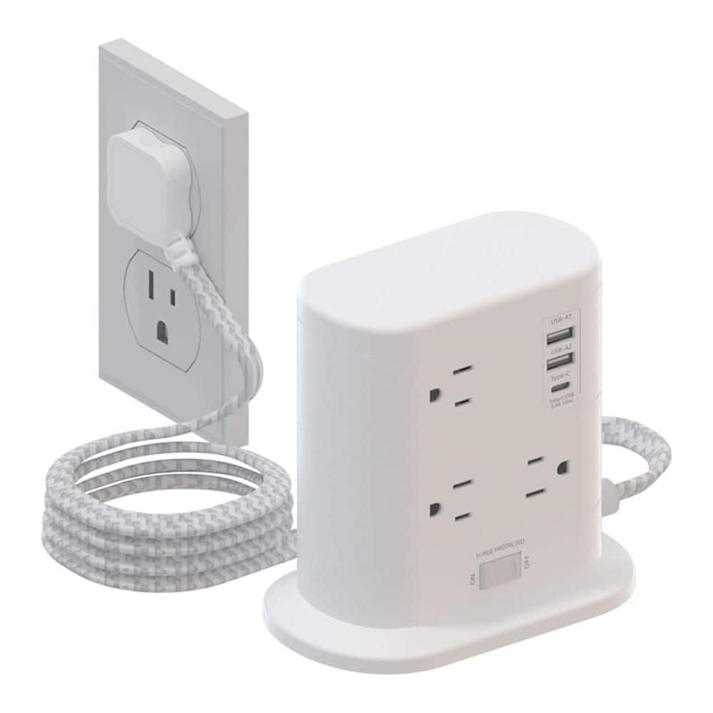 7-Outlet Power Strip Tower Surge Protector with 1600J, 1625W, 3-USB Ports and 6.5 ft. Flat Plug Cord for Home, White price history on PriceWatchPro