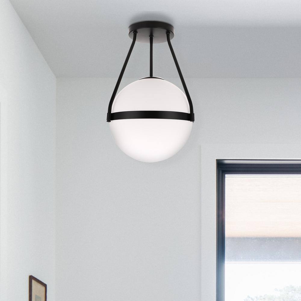 Black Metal Globe Ceiling Light with Frosted Glass Shade