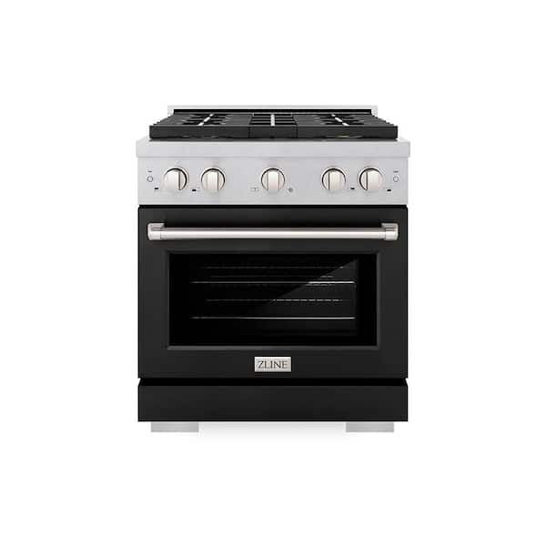 30 in. 4.2 cu. ft. Paramount Dual Fuel Range with 4 Burner Cooktop and Electric Oven in Satin Stainless with Black Matte