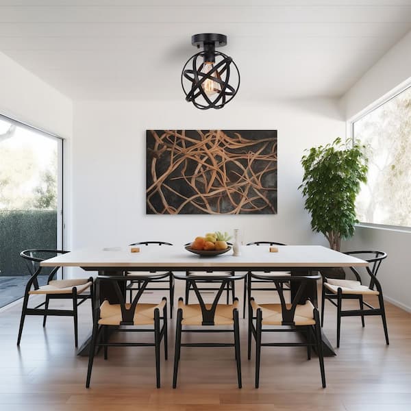 Black Spherical Ceiling Light Fixture, Vintage Semi-Flush Mount Ceiling Light for Hallway