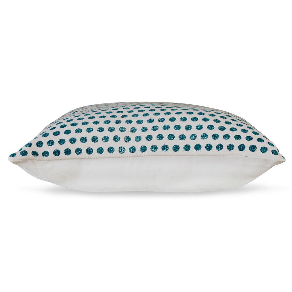 Teal Dotted White Cotton Square Pillow