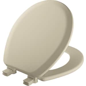 Richfield Round Enameled Wood Closed Front Toilet Seat in Bone Never Loosens and Removes for Easy Cleaning