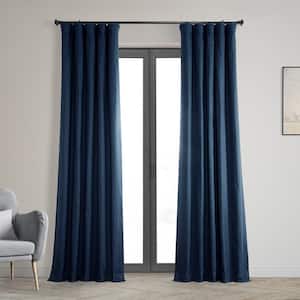 Dark Blue Solid Cotton 50 in. W x 84 in. L Rod Pocket Blackout Curtain (Single Panel)