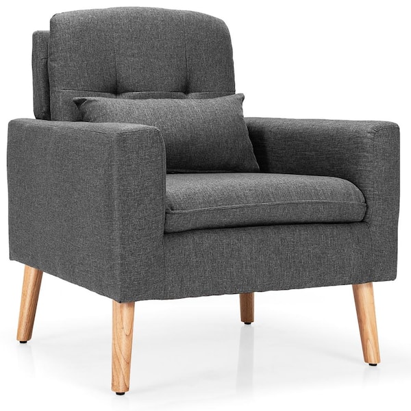 Costway Gray Linen Upholstered Accent Arm Chair