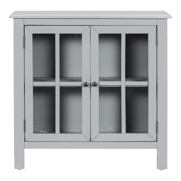 ZIRUWU Grey Accent Cabinet 31.5 in. Wood Accent Buffet Sideboard Storage Cabinet with Doors and Adjustable Shelf