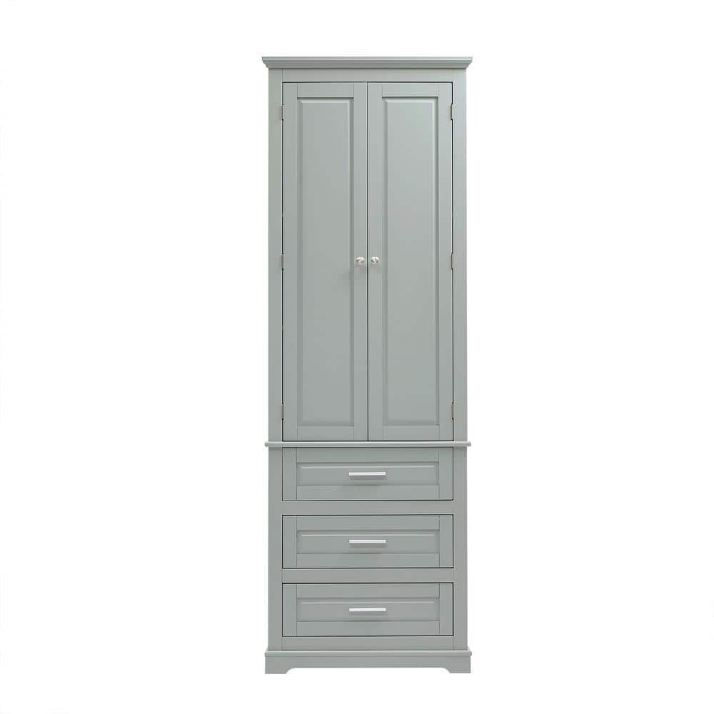 24 in. W x 15.7 in. D x 70 in. H Gray MDF Freestanding Linen Cabinet with Three Drawers for Bathroom