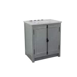 Plantation 31 in. W x 22 in. D Bath Vanity in Gray with Marble Vanity Top in White with White Rectangle Basin
