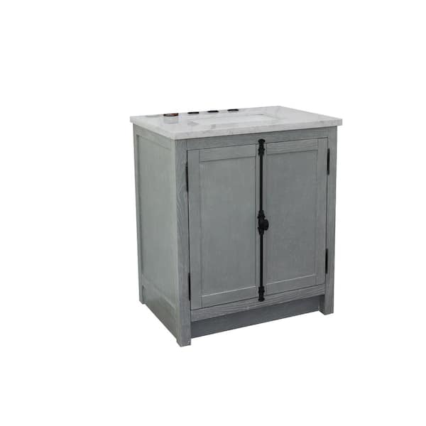 Bellaterra Home Plantation 31 in. W x 22 in. D Bath Vanity in Gray with Marble Vanity Top in White with White Rectangle Basin