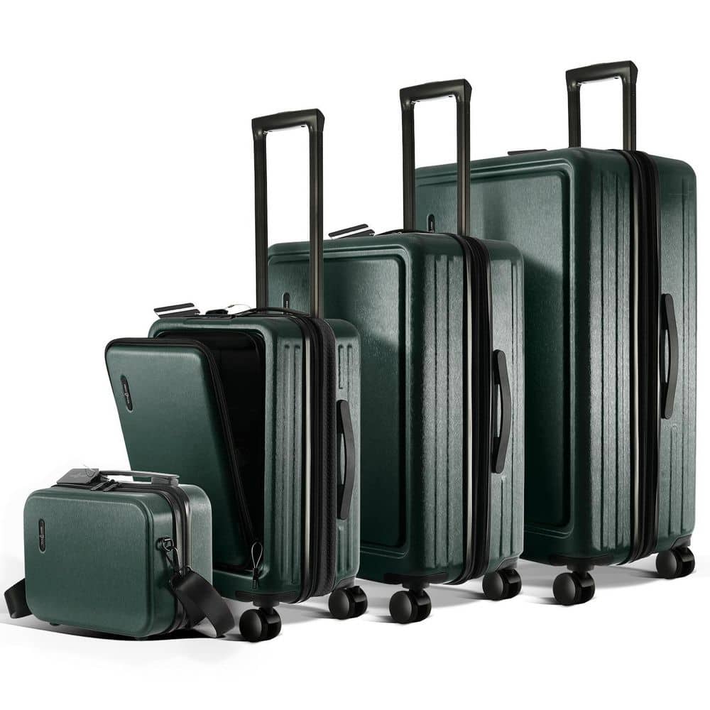 TRAVELARIM 4-Piece Green Nested Hard Luggage Set Expandable