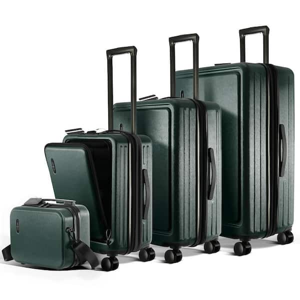 4-Piece Green Nested Hard Luggage Set Expandable Spinner Suitcase Carry-On Weekender Exterior USB port TSA Compliant