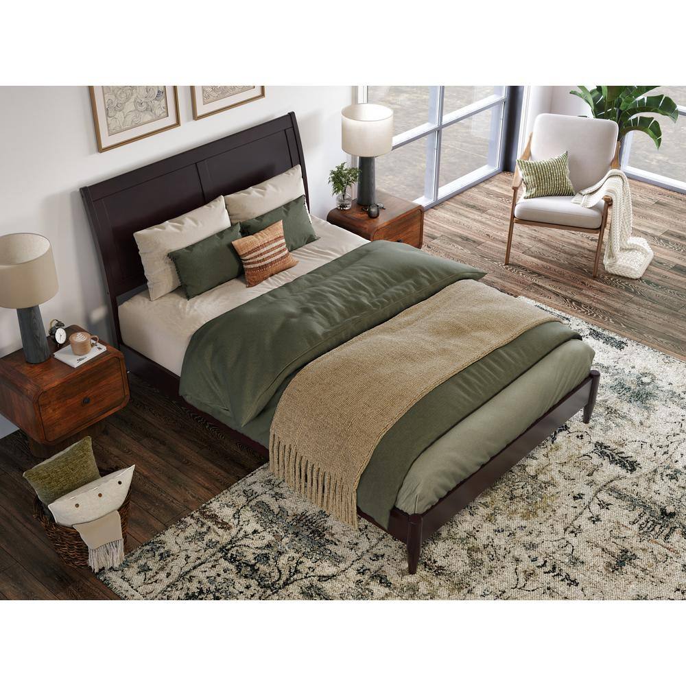 Valencia Espresso Full Wood Sleigh Platform Bed with Slats