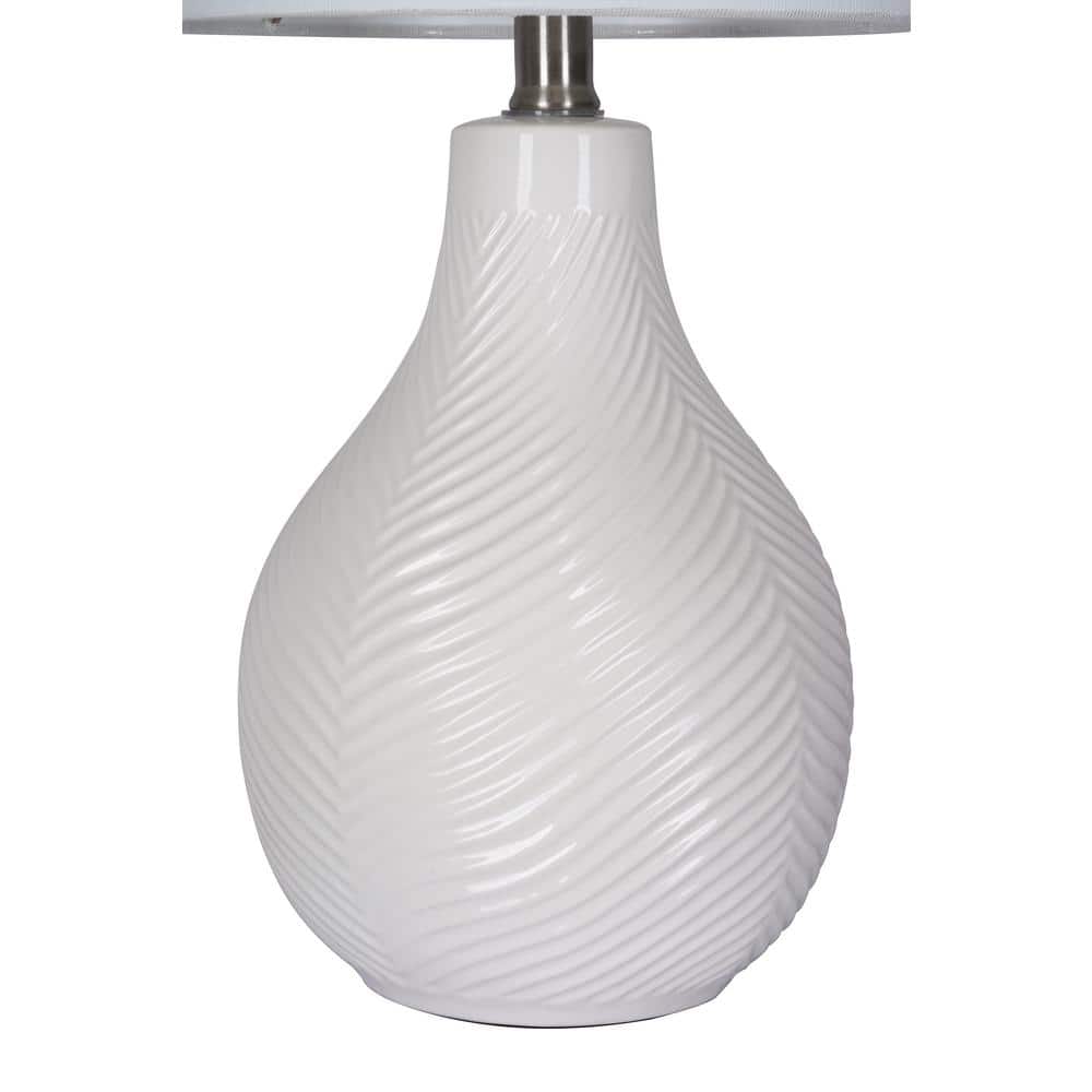 White Ceramic Gourd Table Lamp with Linen Drum Shade, 18"