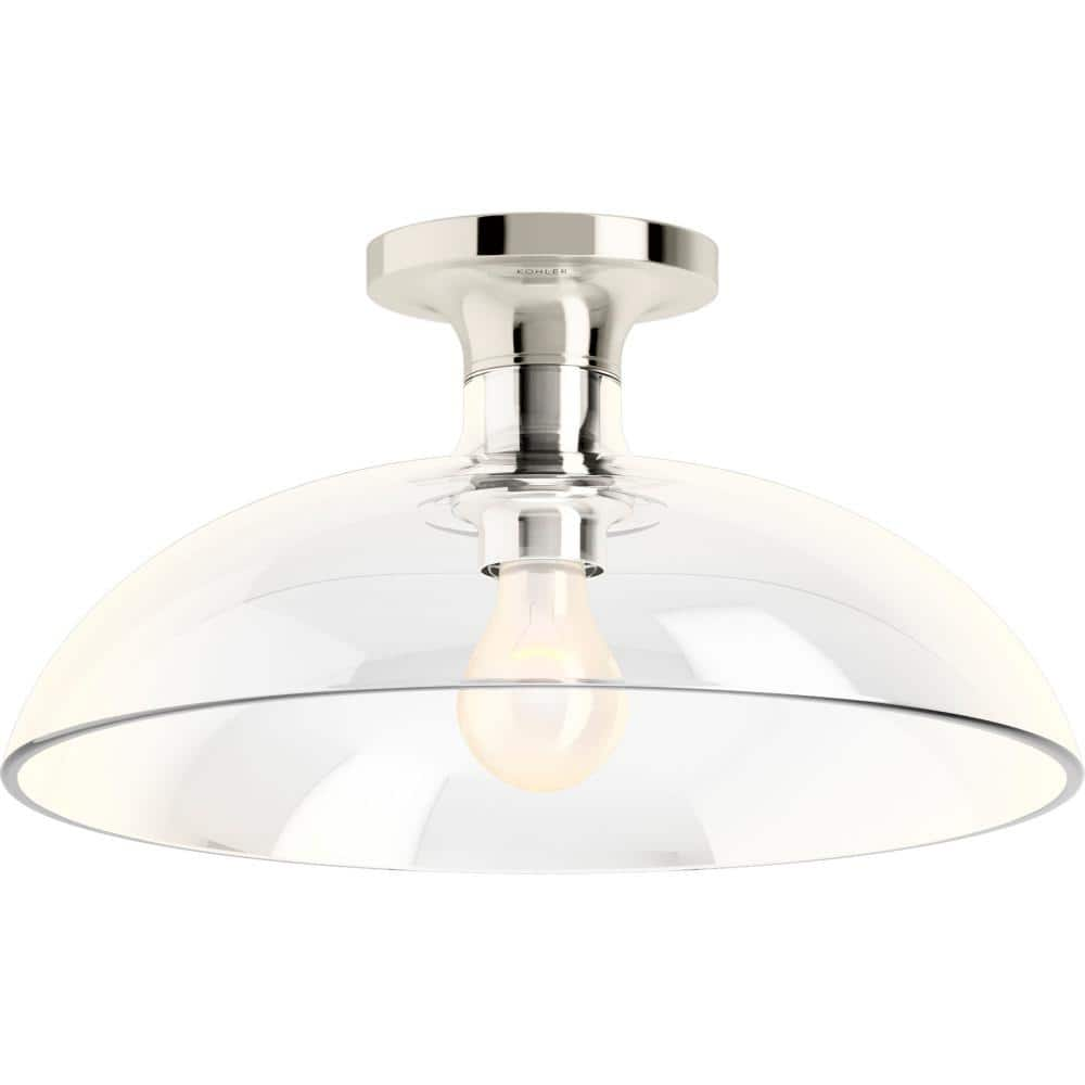 KOHLER Tone 1 Light Flush Mount with Domed Glass Shade, Polished Nickel