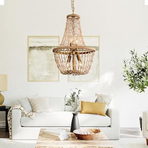 Modern Farmhouse 4-Light Antuque Gold Rope Empire Chandelier with Crystal Accents for Living Room