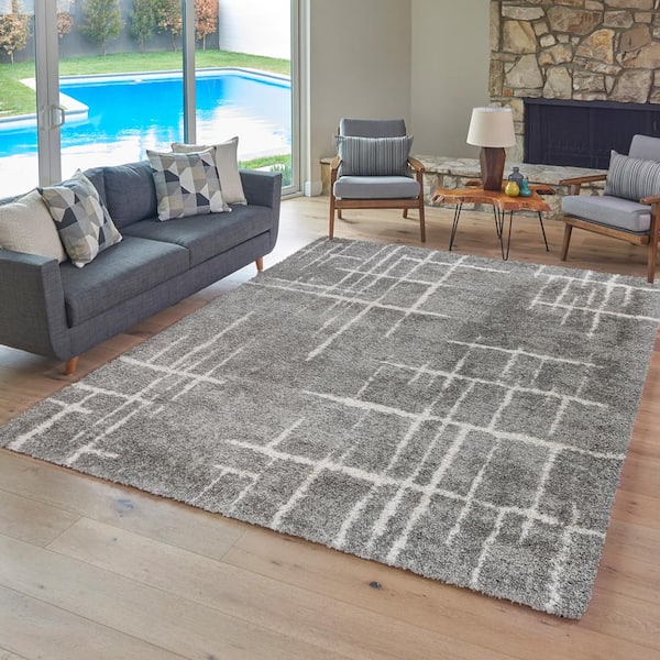 Ultimate Shag Malia Gray 9 ft. x 13 ft. Abstract Indoor Area Rug