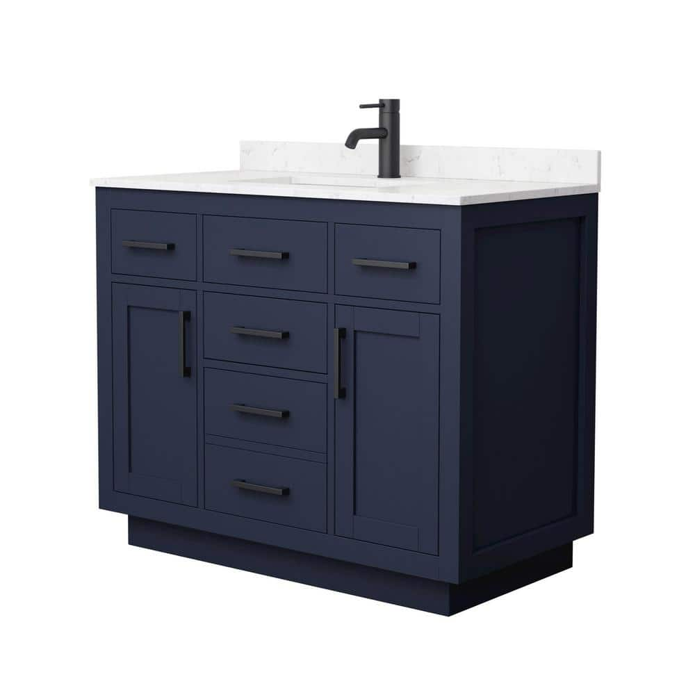 Wyndham Collection Beckett TK 42 in. W x 22 in. D x 35 in. H Single Bath Vanity in Dark Blue with Carrara Cultured Marble Top