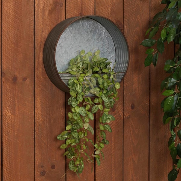 15.7 in. dia. Galvanized Metal Round Hanging Wall Planter