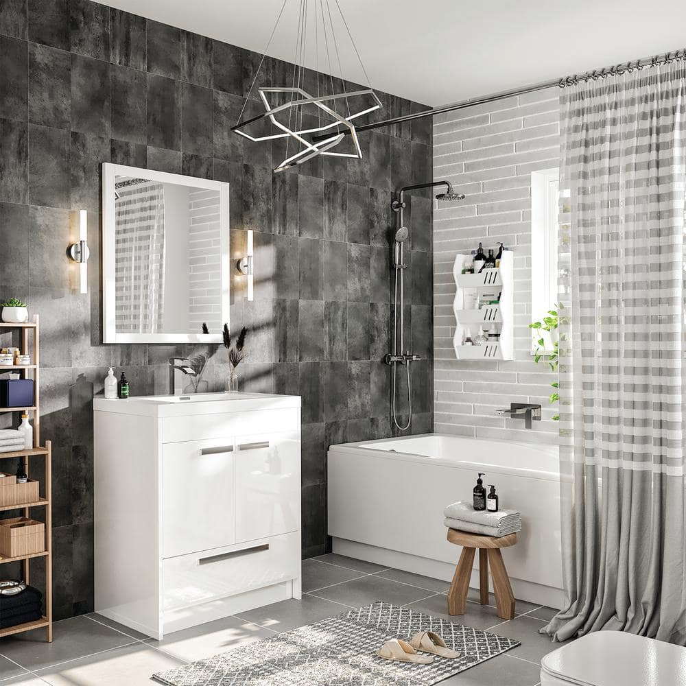 White Acrylic Top Modern Bathroom Vanity with Chrome Handles