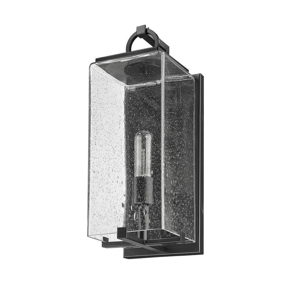 Matte Black Outdoor Sconce with Artisanal Glass Shade