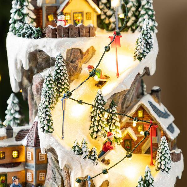 Glitzhome 15.50 in. Lighted Skiing Moutain Resin Christmas Village