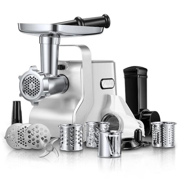 Electric Meat Grinder with 3 Grinding Plates and Sausage Stuffer - 500W Motor - Size 12 - Silver