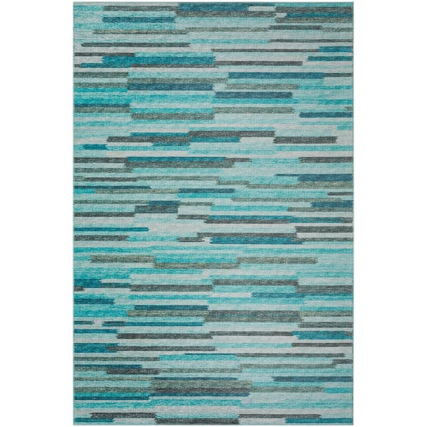 Yuma Blue 5 ft. x 7 ft. 6 in. Geometric Indoor/Outdoor Washable Area Rug
