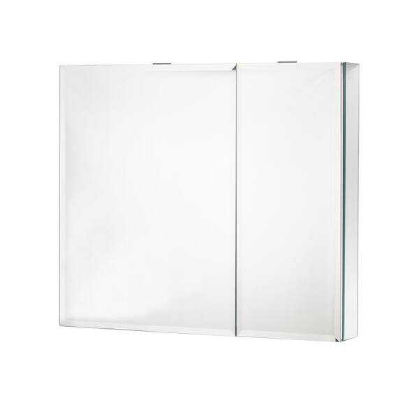 Hooseng 30 in. x 26 in. Surface-Mount Medicine Cabinet with Mirror in Silver and Shelves