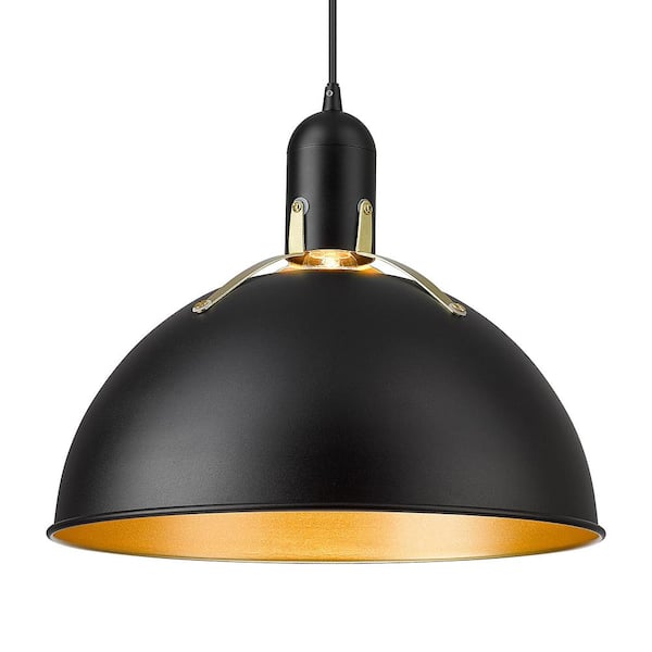 JAZAVA 60-Watt 1-Light Matte Black Shaded Pendant Light with Metal shade, No Bulbs Included
