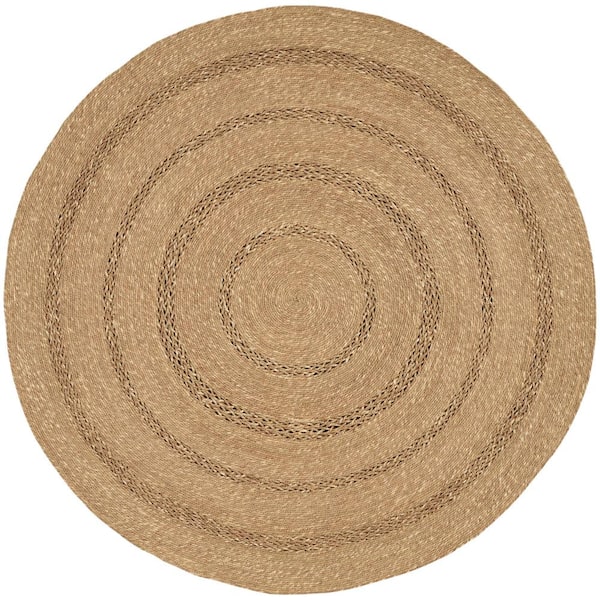 Nourison Natural Seagrass Natural 3 ft. x 3 ft. Solid Contemporary Round Area Rug
