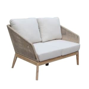 Rich Brown Acacia Wood Fade Resistant Cushions Outdoor Loveseat Sofa with Brown and Beige Cushions