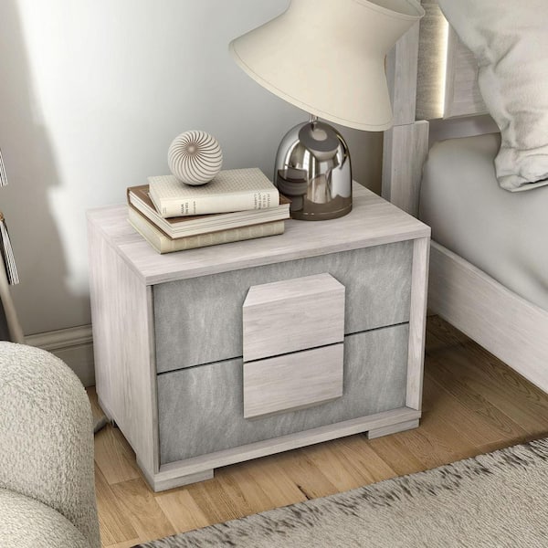Bulevard Washed White and Stone Gray 2-Drawer 23.5 in. W Nightstand
