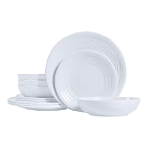 Taryn Melamine Dinnerware Set in Ribbed Solid White (Service for 4)