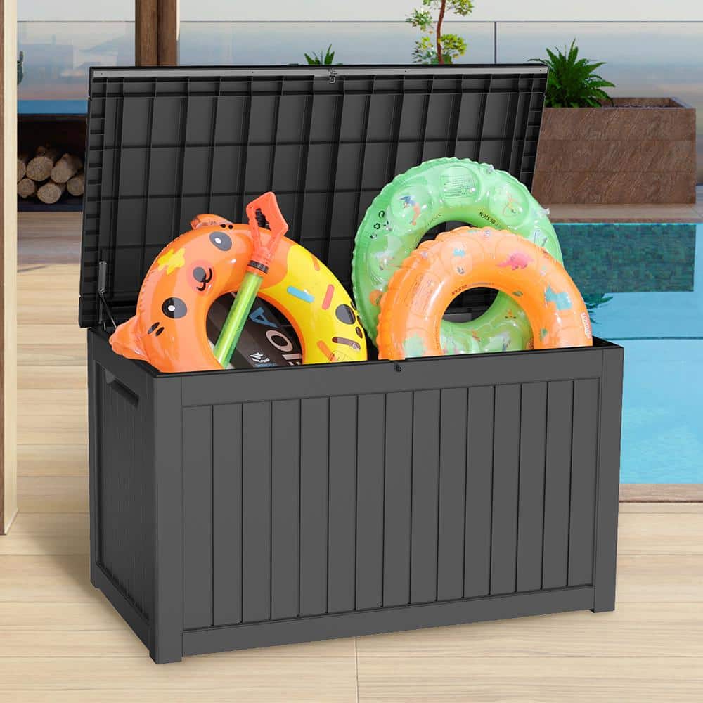 230 Gal. Black Large Resin Deck Box, Outdoor Storage Box Waterproof with In