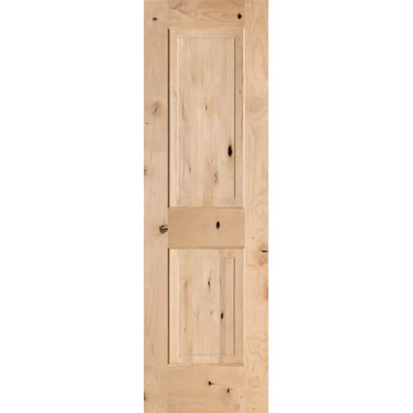 Krosswood Doors 24 in. x 80 in. Rustic Knotty Alder 2-Panel Square Top Unfinished Wood Front Door Slab