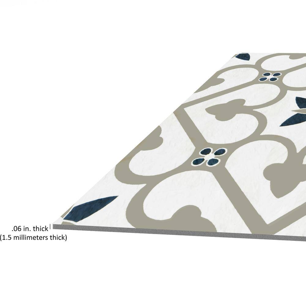 Clover Pattern Blue and Grey 12-Inch Peel and Stick Vinyl Floor Tiles