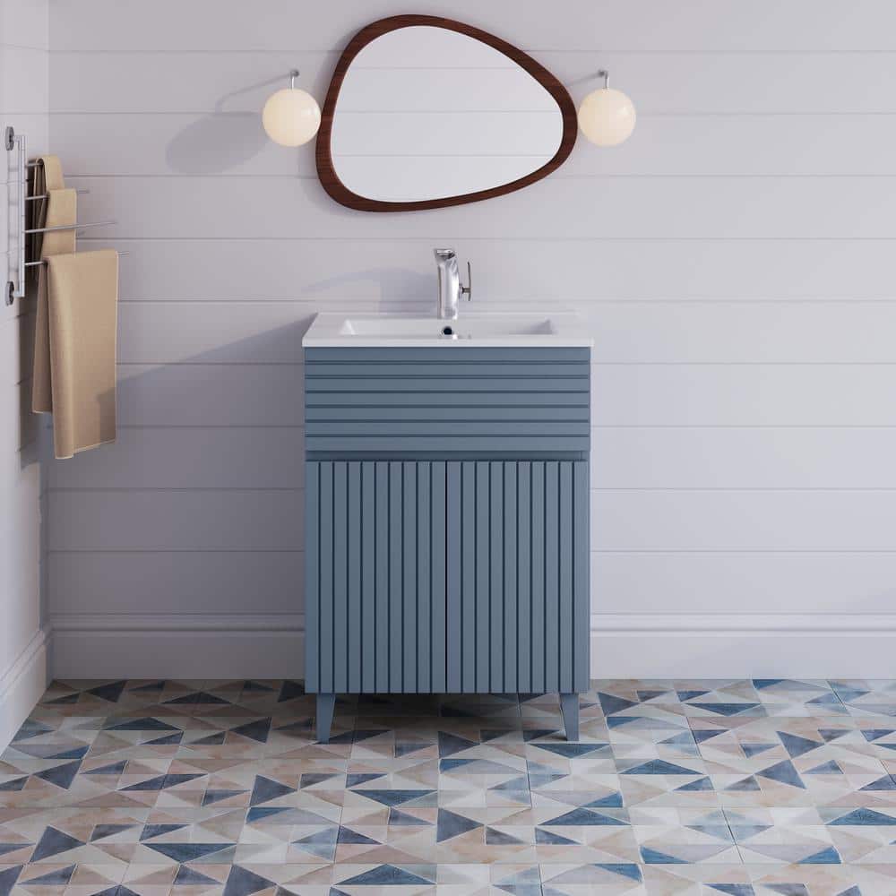 Bernay 24" Blue Freestanding Bathroom Vanity with Ceramic Top