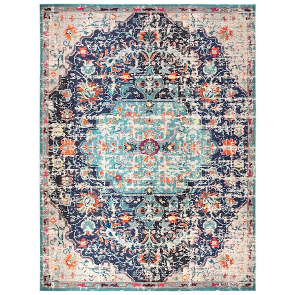 Madison Black/Teal 12 ft. x 15 ft. Border Geometric Floral Medallion Area Rug